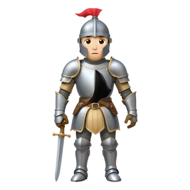 A cartoon knight in full armor with a closed helmet, expressing disgust. The knight's head is tilted slightly downward, arms pushed away from the body, and legs apart. sticker