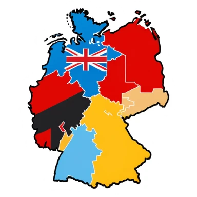 Germania divisa con mandiera in US sud-ovest, UK nord-ovest (Amburgo, Colonia), URSS est (Berlino Est, Dresda), France sud-ovest (Stoccarda, Friburgo) sticker