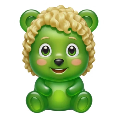 green gummy bear with eyes and blond curly hair only head sticker