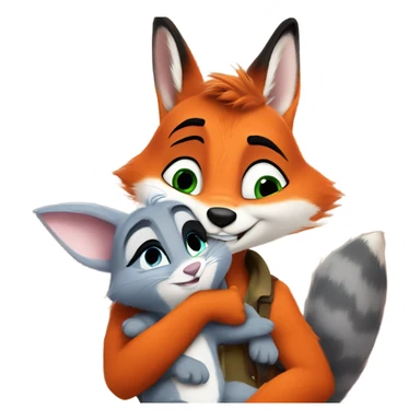 The orange fox Nick Wilde from Zootopia embracing the grey bunny Judy Hopps from Zootopia sticker