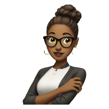 Sassy brown skin girl with hair in slick bun wearing glasses holding money sticker