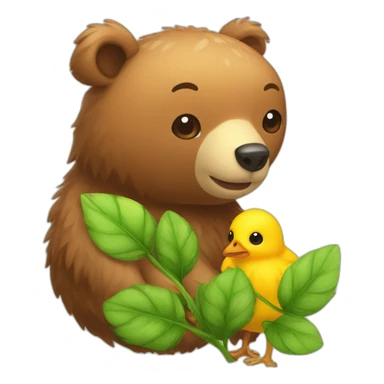 A brown bear and a female baby chick with plant on head sticker