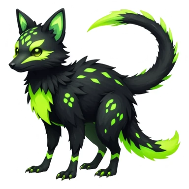 Rare realistic black edgy toxic radioactive-themed black fur with neon-lime-green-glowing  epic handsome gorgeous aesthetic vibrant Vernid-Trico-species-Fakemon-creature by LiLaiRa, 4 legs, 1 tail, random markings, (full body) sticker