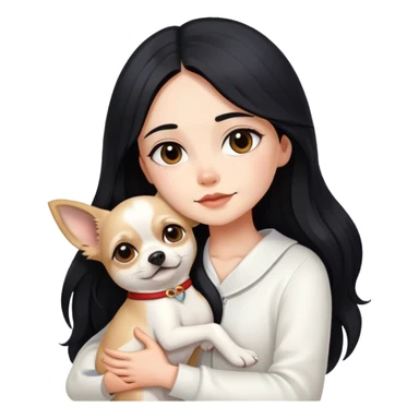 Fair skin girl - long black hair - white clothes - hugging a chihuahua sticker