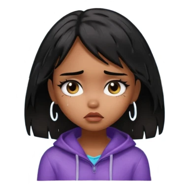 generate a pretty bratz brown skinned girl with messy black hair looking out of the rainy window, looking very sad sticker