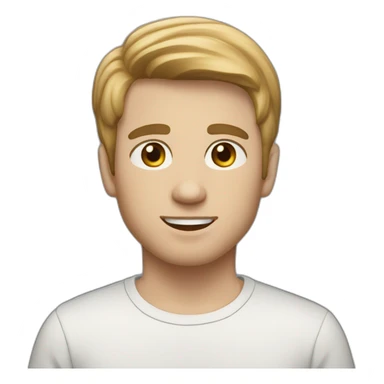 A young Caucasian man with white eyes, almond-shaped eyes, short dark blonde hair sticker