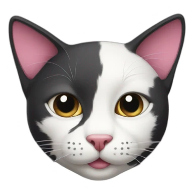 Black cat with white and pink nose and white spots around the mouth and a white neck sticker