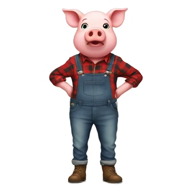Pig standing like a human wearing a red flannel sticker