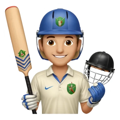 i want a emoji suitable for a logo s well.
it should contain a man holding cricket bat and is wearing all the cricket accessories sticker