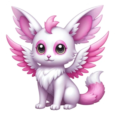 Shiny epic glittery iridescent divine white gold pink animal-fakemon-creature with head-ear-wings, cute, adorable, big eyes, fluffy tail sticker