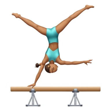 An artistic emoji of a professional sports acrobat performing a stunning balance pose on a narrow beam. The acrobat showcases perfect control, flexibility, and strength, executing an elegant handstand. The background features a bright gymnastics arena with spotlights. sticker