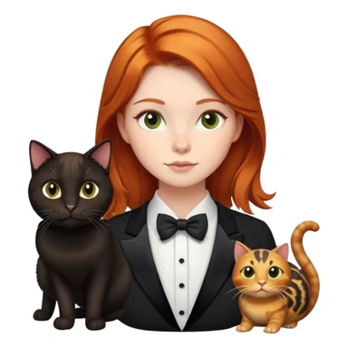 Ginger-haired girl and black cat, tuxedo cat and tortoise cat sticker