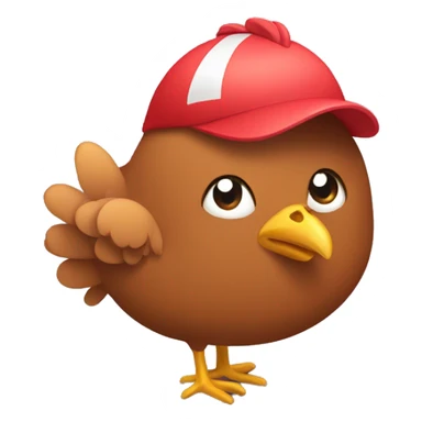 a brown chicken with a sweatband sticker