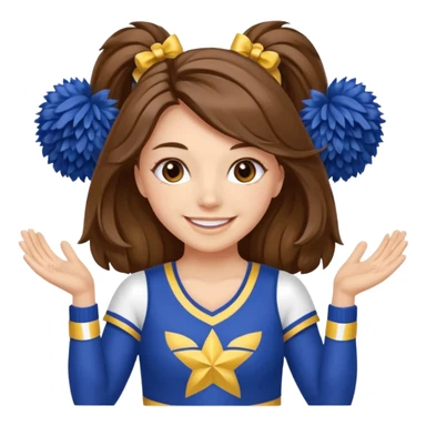 cheerleader with long brown hair and 2 pom poms blue and gold in each hand sticker