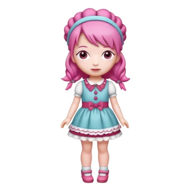 Isolated detaile illustration of the most modern raspberry torte doll figurine full body with pink hair and a hairband sticker