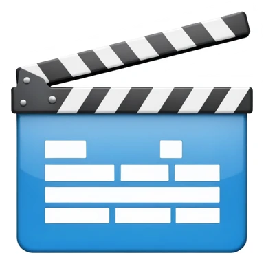 ultra simplified movie clapper with blue and white colors, two simple rectangles with a diagonal line sticker