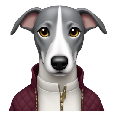 Grey and white whippet in burgundy quilted jacket sticker