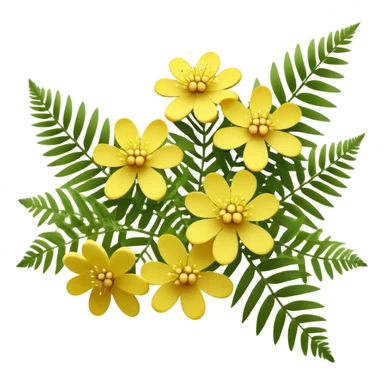Cinematic Realistic Acacia Emoji, Bright and cheerful, with clusters of fluffy yellow flowers blooming along delicate branches. The wattle’s soft, fern-like leaves sway in the breeze, radiating a sense of warmth and joy. Soft glowing outline, capturing the essence of Australian sunshine, warmth, and beauty in a vibrant acacia tree! sticker