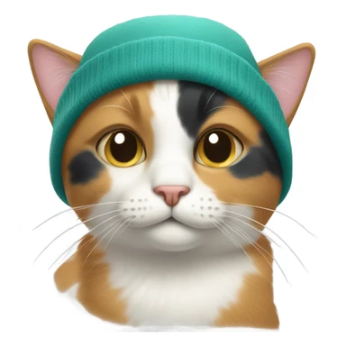 Calico cat with a teal beanie sticker