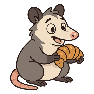 cute cartoon possum holding a croissant sticker