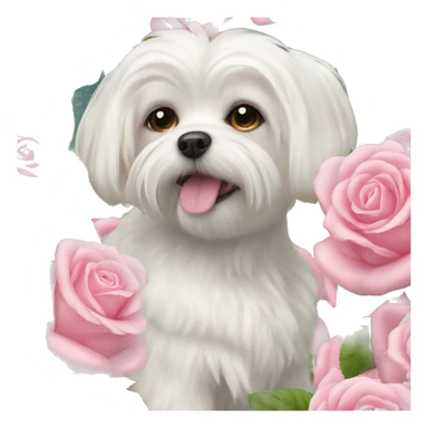  white maltese dog and pink roses  sticker