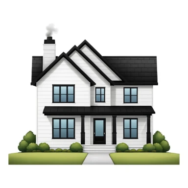 modern farmhouse with white siding, black roof and black trim, exterior view sticker