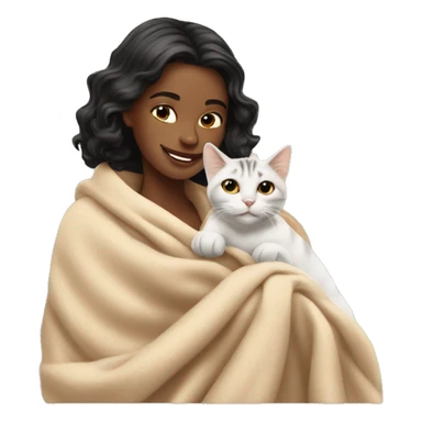 pretty woman petting cat in beige blanket sticker