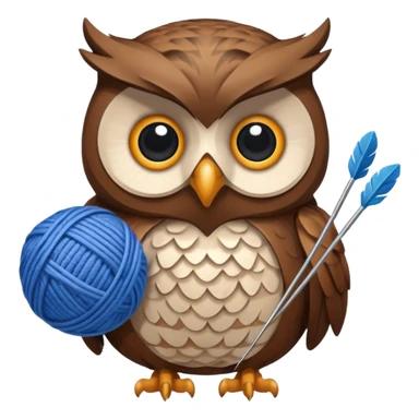 Owl holding blue yarn ball and knitting needles sticker