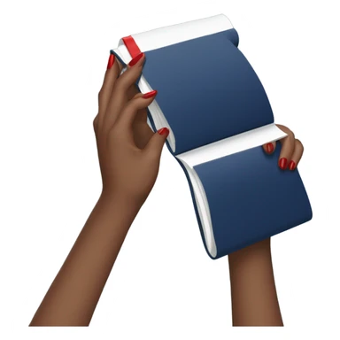 a female hand with a red manicure holds a dark blue notepad sticker
