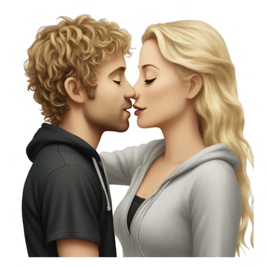 Pippin-hobbit wearing hoodie passionately kissing pretty blonde woman with black top sticker