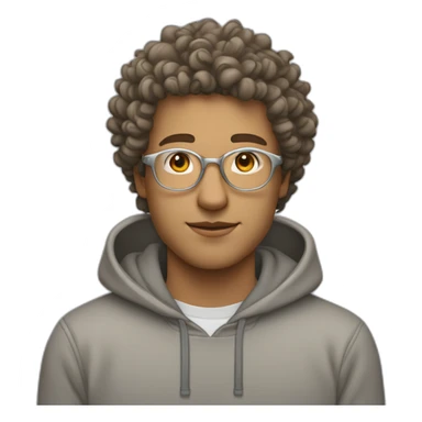 white guy with curly hair and a fade in light brown color and rounded silver glasses with a grey hoodie on sticker