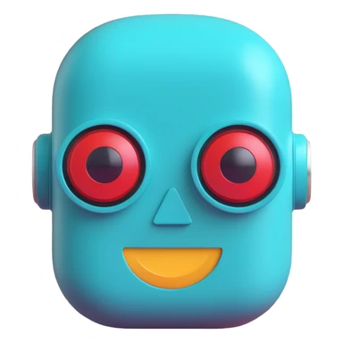 robot head, teal color, futuristic, smooth finish, 3D emoji style sticker