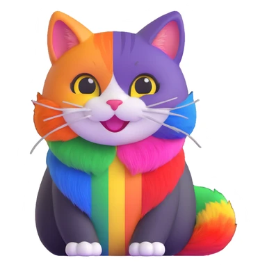 a happy cat with pride flag colors sticker