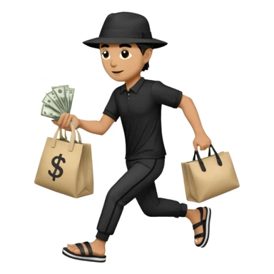 Make a man wear a black pant and he shirt is balck line and white line and wear a black hat and he holding a money bag and he running he wear a black eye thing no money in the Left hand and he yellow and the money bag in the right he wear a flip flop like this is Money bag 💰 NO MONEY sticker