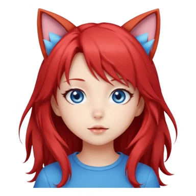 cute anime girl with cat ears, red blowing hair sticker