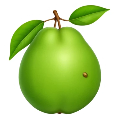 A whole green guava fruit with a smooth skin sticker