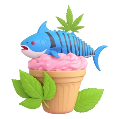 bluefin tuna in a gelato with cannabis leaf sticker