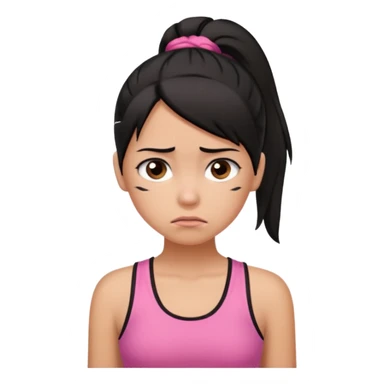 A tan girl with black hair in a ponytail. Wearing a pink tank top. Looking sad sticker