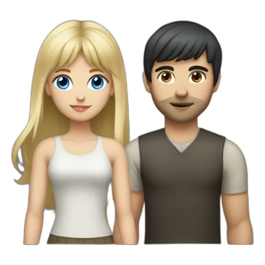 a blonde girl with bangs and blue eyes and a dark-haired guy sticker