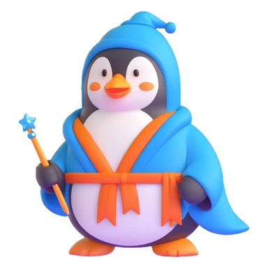 penguin wizard with a blue robe and sparkly wand sticker