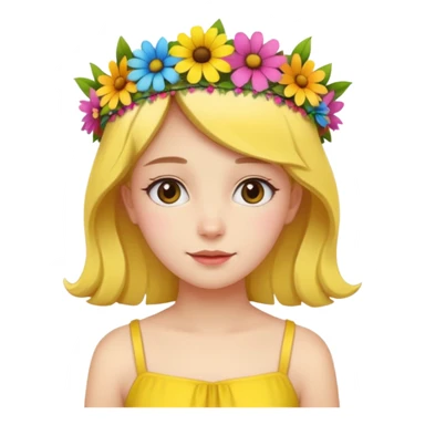 girl with flower crown in yellow dress and colored flowers sticker