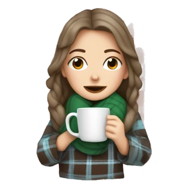 white girl wrapped in plaid blanket drinking hot chocolate out of a mug sticker