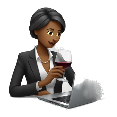 business woman drinking wine while using laptop sticker