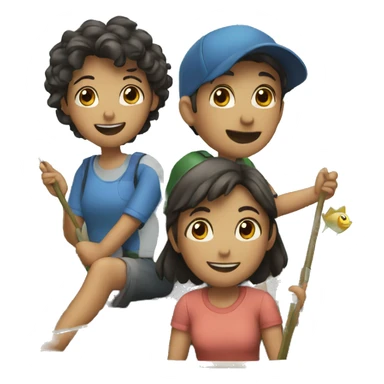 two girls and two boys fishing in a boat sticker