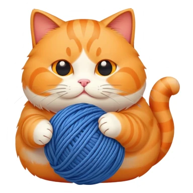 Chubby cat playing with yarn sticker