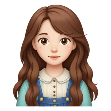 Girl with long brown hair cutely with 🥹 cottage core sticker