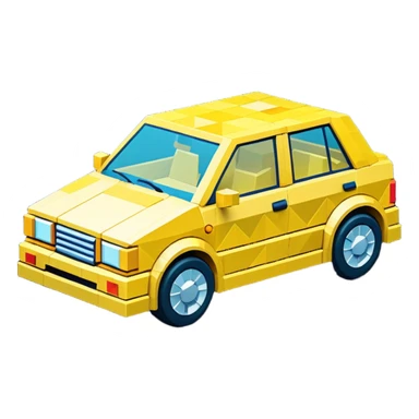 3D render of Low-Poly Car, digital glitch art aesthetic, data corruption visual, blocky vehicle made of bright yellow triangles, pixelated distortion, emoji style, isolated on white background --v 6.0. sticker