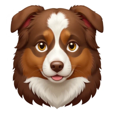 A tri color Australian shepherd with a chocolate brown base coat, red/gold fur on his eyebrows and snout/cheeks, a white chest, and gold eyes. No white fur on his face, only brown and gold. sticker