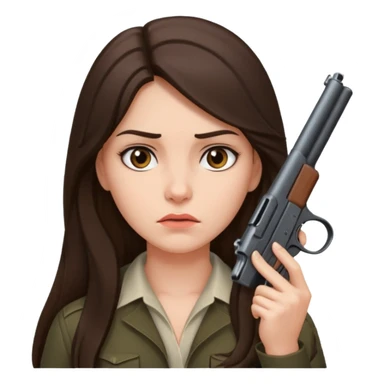 A pretty badass brunette with long hair girl who is about to kill herself witha gun pointed at her temple sticker