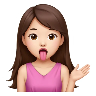 asian girl with long brown hair and fair skin wearing pink dress sticking tongue out sticker